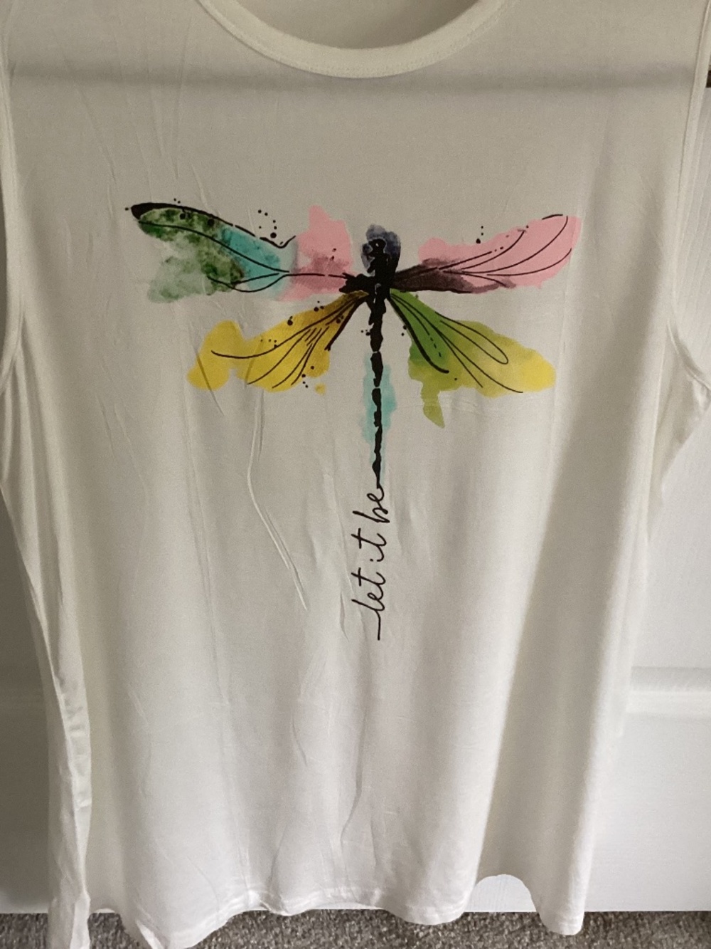 Ladies IRISGOD “let it be” Dragonfly White Sleeveless Tank Top Size XL